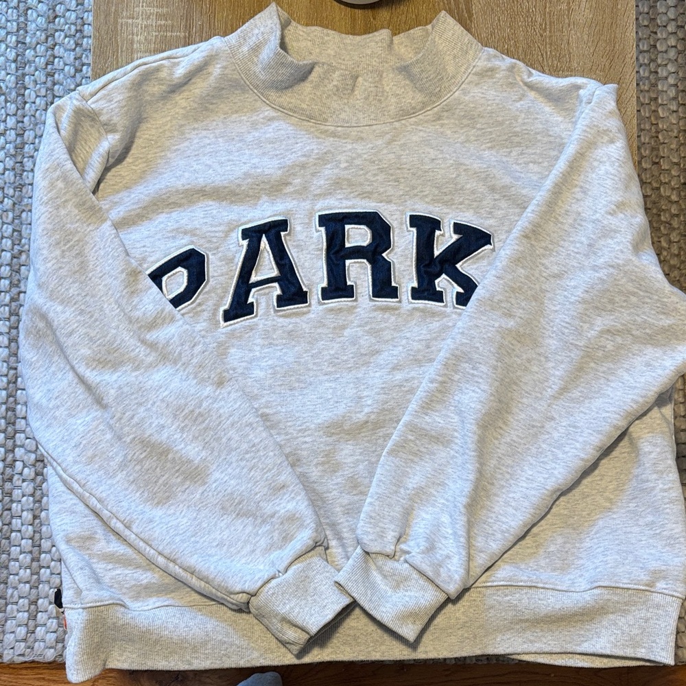 Parke Mockneck Gray Sweatshirt with Navy Lettering - Picture 2 of 4